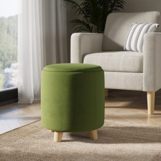 An Image of Kirby Velvet Storage Stool with Tray Olive