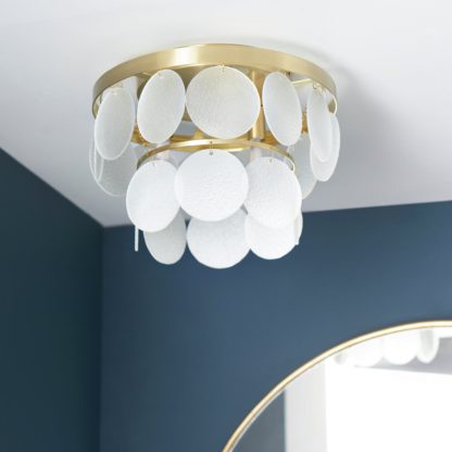 An Image of Shore Light Fiesta Metal & Glass Flush Ceiling Light - Gold