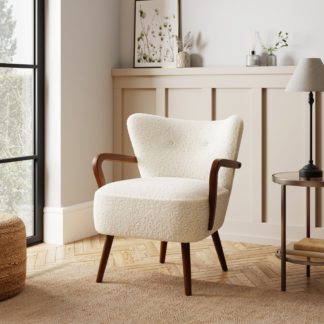 An Image of Eliza Wooden Boucle Armchair, Ivory White