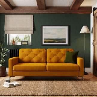 An Image of Jacob Velvet Buttoned Compact 3 Seater Sofa Amber Gold