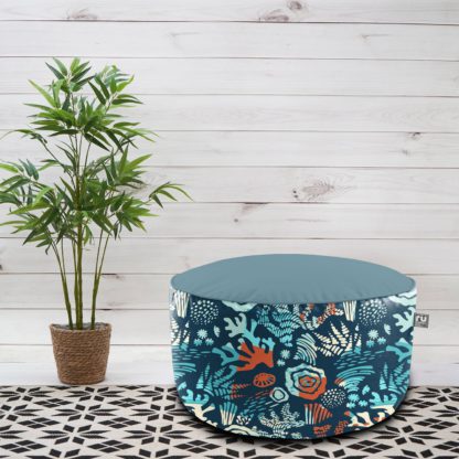 An Image of rucomfy Fabric Drum Pouffe- Blue