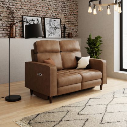 16835acb73c5747f807fb41e854d2825d6651a10349bbfdcbe474fc12cabe05c.jpg An Image of Zoe Faux Leather Power Recliner 2 Seater Sofa, Mocha Mocha