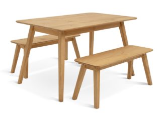An Image of Habitat Parry Solid Wood Dining Table & 2 Natural Benches