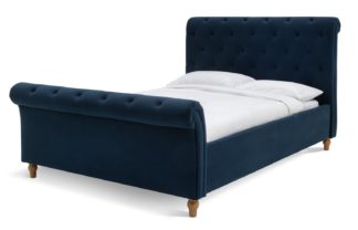 An Image of Habitat Harrogate Kingsize Velvet Bed Frame - Navy