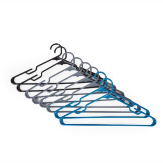 An Image of Pack of 8 Black, Grey & Blue Clothes Hangers Multi Coloured