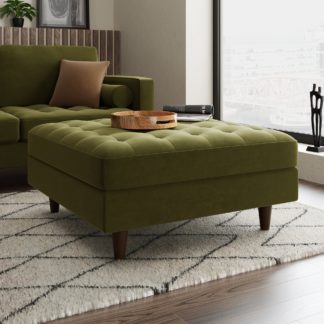 An Image of Zoe Square Footstool with Storage Velvet Olive