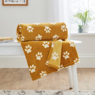 An Image of Printed Paw Print Throw Ochre