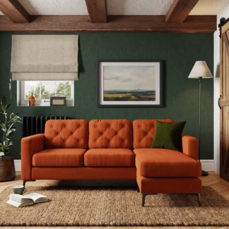 An Image of Jacob Velvet Buttoned Compact Corner Chaise Sofa Orange Umber