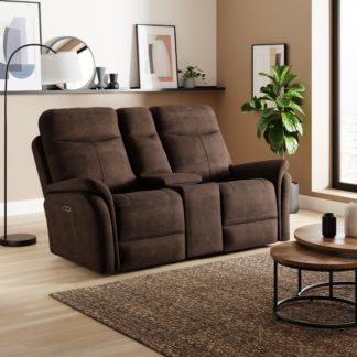 An Image of Monte Faux Suede Power Reclining 2 Seater Sofa with Console Pinecone