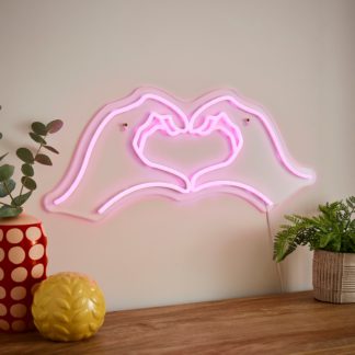 An Image of Heart Hands Neon Wall Light White