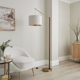 An Image of Hazelle Boucle Wooden Floor Lamp Off-White