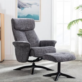 An Image of Taylor Chenille Reclining Swivel Chair with Footstool Dark Grey