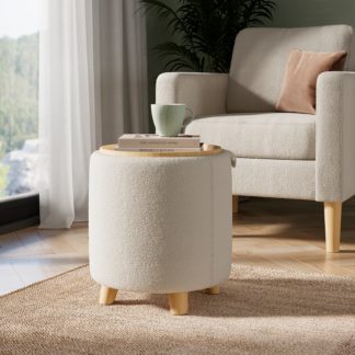 An Image of Kirby Sherpa Storage Stool with Tray Ivory