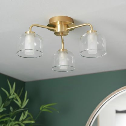 An Image of Shore Light Ava Metal & Glass Flush Ceiling Light - Gold