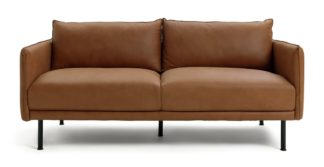 An Image of Habitat Moore Leather 3 Seater Sofa - Tan