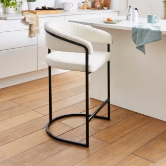 An Image of Zena Boucle Barstool, Ivory Boucle Ivory