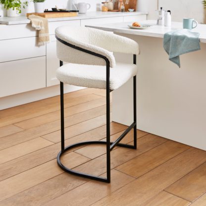 An Image of Zena Boucle Barstool, Ivory Boucle Ivory