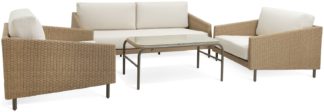 An Image of Habitat Ella 5 Seater Rattan Effect Garden Sofa Set- Natural