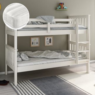 An Image of Atlantis/Ethan - Single - Bunk Bed and 2 Open Coil Spring Mattresses Included - White - Wooden/Fabric - 3ft - Happy Beds