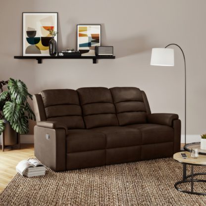 An Image of Taylor Faux Suede Manual Recliner 3 Seater Sofa, Pinecone Pinecone