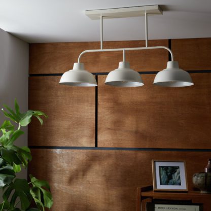 An Image of Habitat Benson Steel 3 Light Pendant Bar Light - Cream