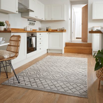 An Image of PractiRug Sadie Washable Patterned Rug White/Grey