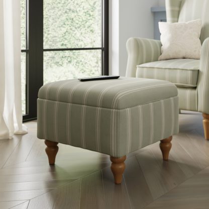 An Image of Oswald Stripe Storage Footstool Folkstone Blue