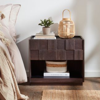 An Image of Kanpur 1 Drawer Wide Bedside Table, Dark Stained Mango Wood Dark Stained Wood