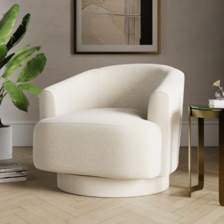 An Image of Carmen Curved Chunky Chenille Swivel Chair, Ivory White