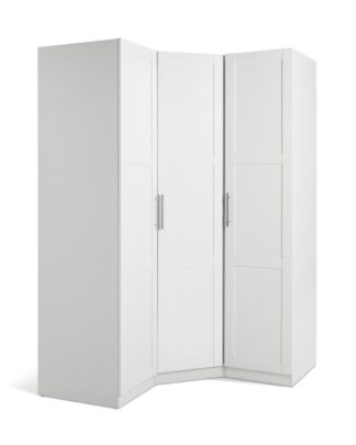 An Image of Habitat Munich Panelled Corner 3 Door Wardrobe - White