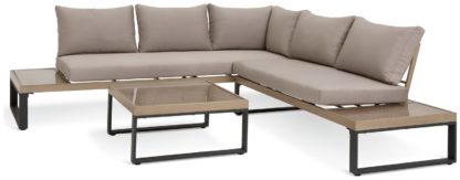 An Image of Habitat Zaria 5 Seater Metal Garden Corner Sofa Set -Natural