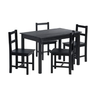 An Image of Argos Home Raye Solid Wood Dining Table & 4 Black Chairs