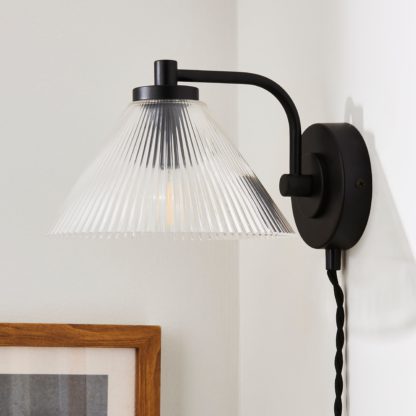 An Image of Ezra Ribbed Glass Wall Light Black