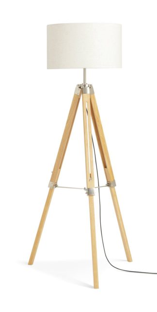 An Image of Habitat Rubber Wood Tripod Floor Lamp - Natural & Cream