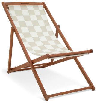 An Image of Habitat Folding Wooden Garden Deck Chair- Cream & White