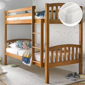 An Image of American/Theo - Single - Bunk Bed and 2 Pocket Spring Mattresses Included - Pine/White - Wooden/Fabric - 3ft - Happy Beds