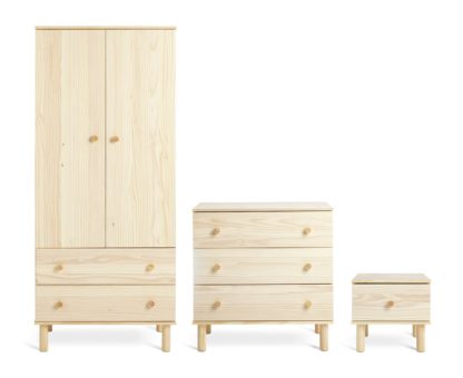 An Image of Habitat Akio 3 Piece 2 Door Wardrobe Set - Pine