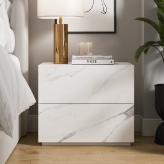 An Image of Viola 2 Drawer Marble Bedside Table White