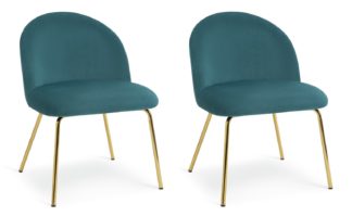 An Image of Habitat Maddix Pair of Velvet Dining Chairs - Teal