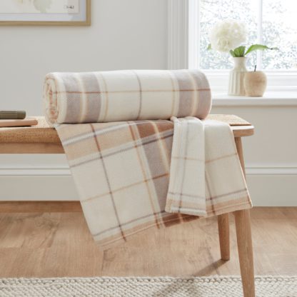 An Image of Printed Check Fleece Throw Natural