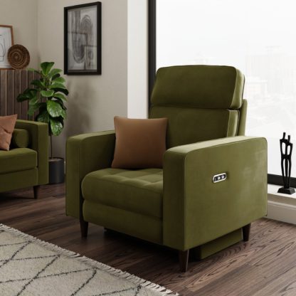 c076cca73313699fdafd5e1427bc5a4cb1f440e0516183ecd0f9b5695dc35594.jpg An Image of Zoe Velvet Power Recliner Armchair, Olive Olive