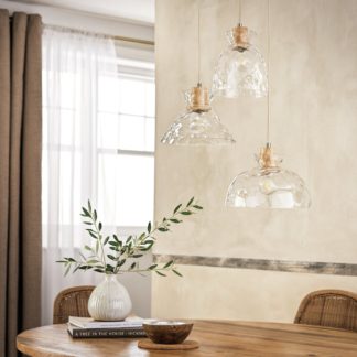 An Image of Habitat Dimple Glass & Wood Cluster Pendant Light - Clear