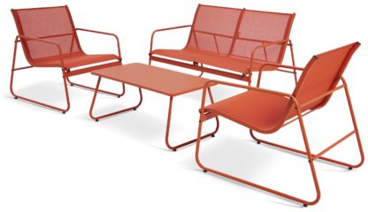 An Image of Habitat Cali 4 Seater Metal Patio Set- Orange