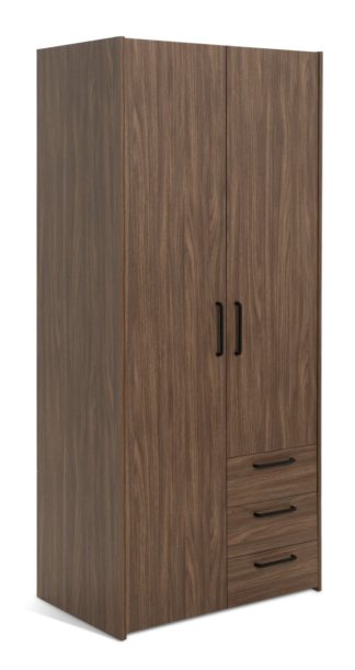 An Image of Habitat Oldham 2 Door 3 Drawer Wardrobe - Walnut