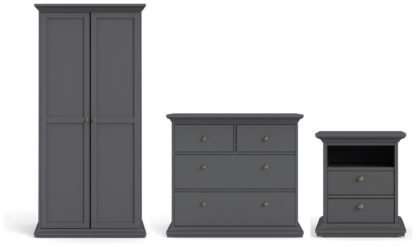 An Image of Tvilum Paris 3 Piece 2 Door Wardrobe Set - Grey