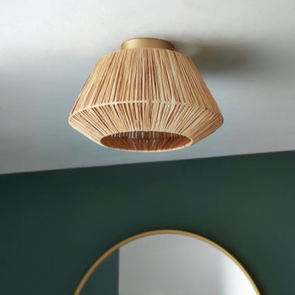 An Image of Shore Light Carmen Metal&Raffia Flush Ceiling Light- Natural