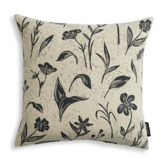 An Image of Habitat Floral Revers Print Cushion - Charcoal - 43x43cm