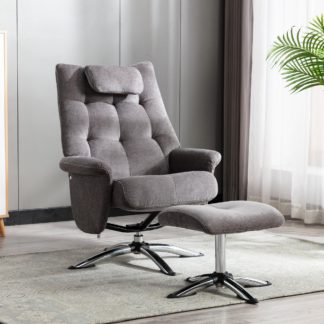 An Image of Orson Chenille Reclining Swivel Chair with Footstool Grey