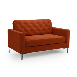 An Image of Jacob Velvet Buttoned Compact 2 Seater Sofa Amber