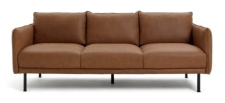 An Image of Habitat Moore Leather 4 Seater Sofa - Tan